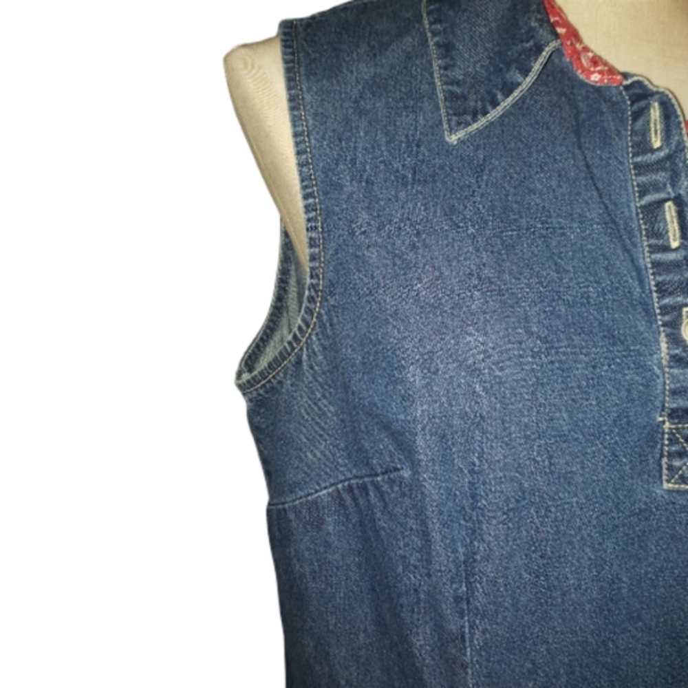 JG Hook Vintage Sleeveless Collared Red Bandana Neck Denim Sheath Jean Dress 16 - Picture 5 of 16